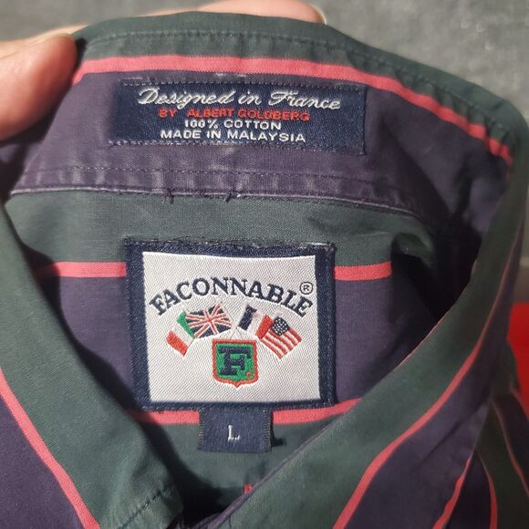 Vintage 90s Faconnable Shirt Large Mens Striped Albert Goldberg Button Down - Picture 3 of 12